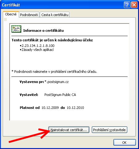 Instalace certifiktu